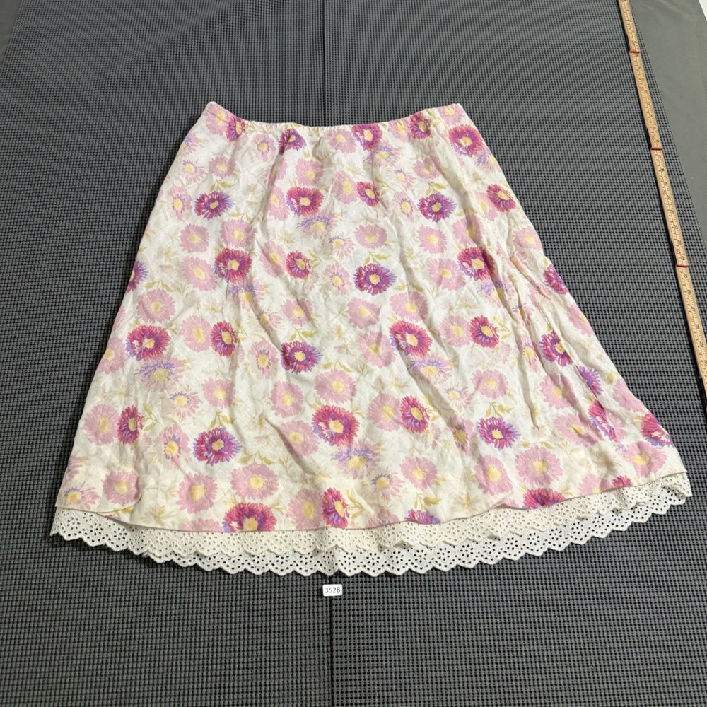 J. Jill Womens Pink Floral Eyelet Lace Trim A-Line Skirt Size M